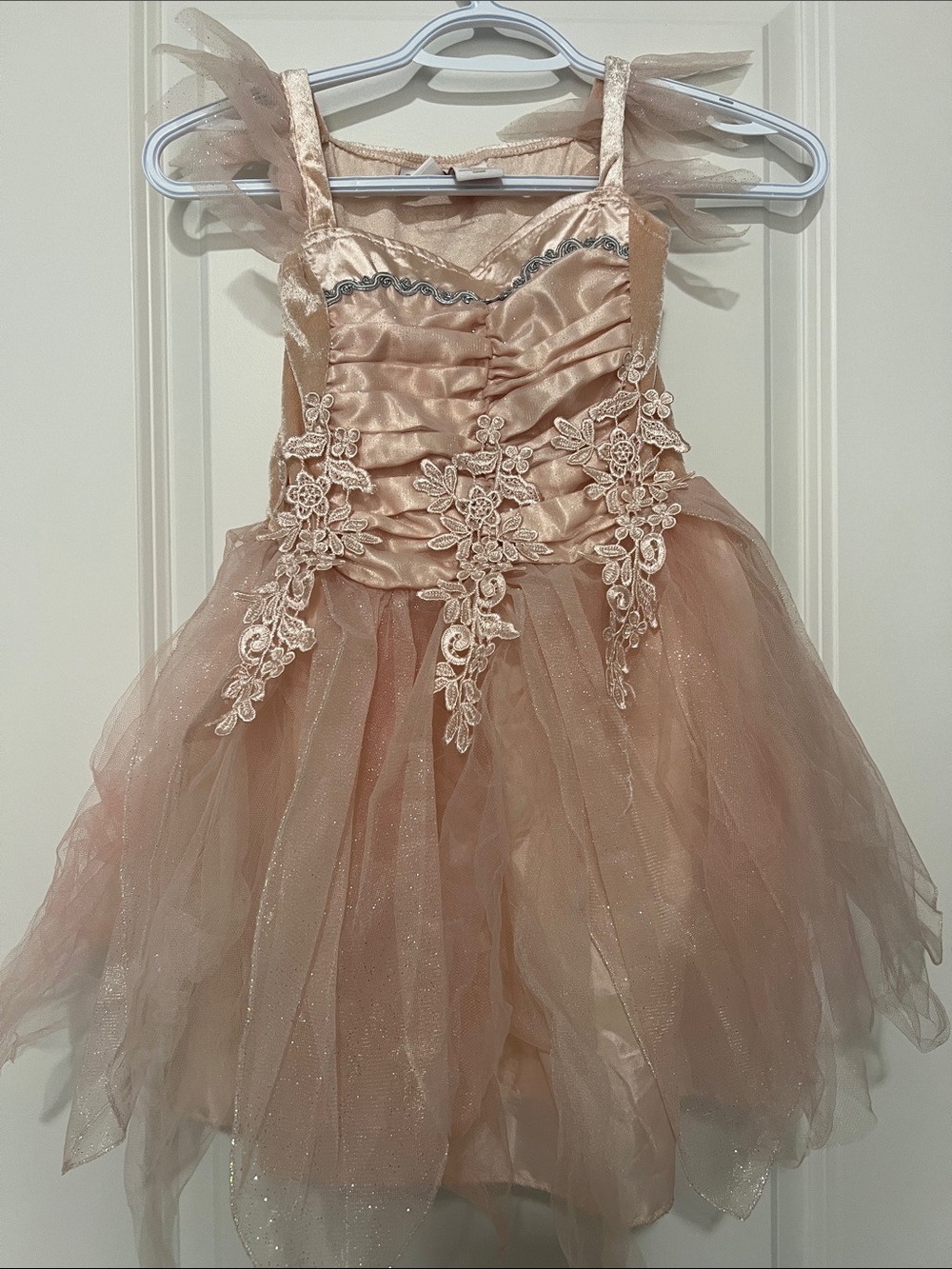 Girls' Rose Gold Tulle Costume Dress with Floral Appliqué